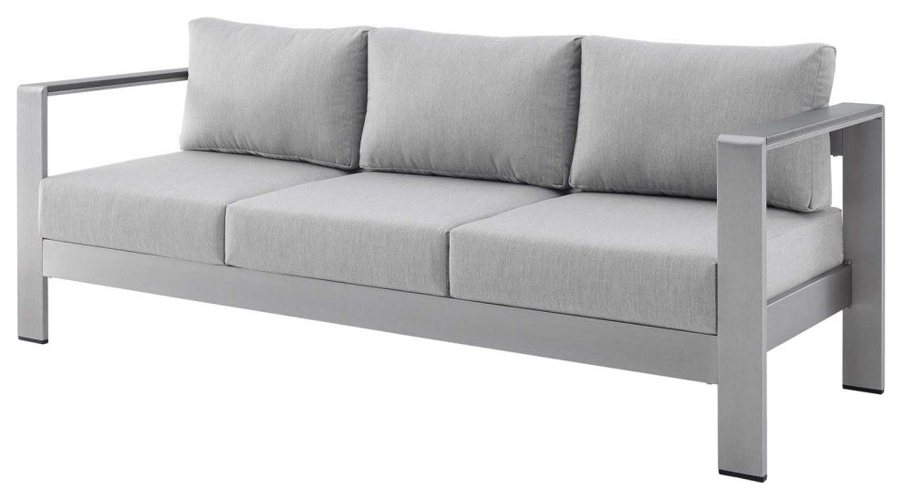 Sectional Sofa Chair Table Set, Sunbrella, Aluminum, Silver Gray, Outdoor