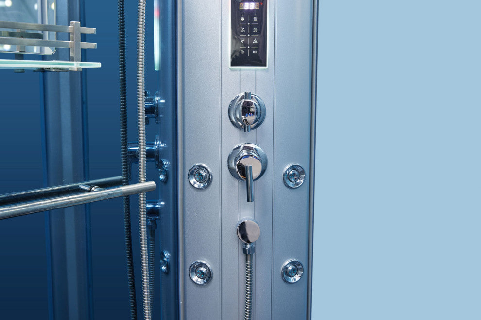 Rectangular Walk In Steam Shower, Blue Glass, 45"