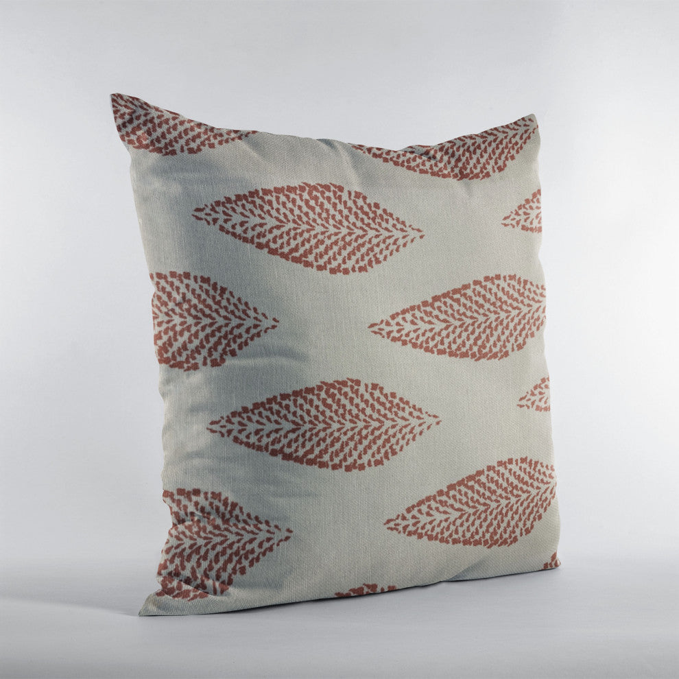 Plutus Red Large Leafs Floral Luxury Throw Pillow, 20"x20"