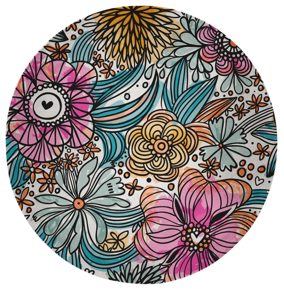 Flower Melange Spring Chenille Rug, Orange, 5' Round
