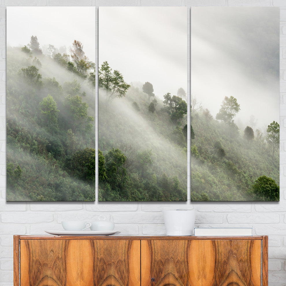 "Mystical Foggy Mountain Slope" Photo Canvas Print, 3 Panels, 36"x28"