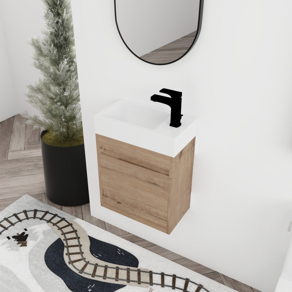 BNK 18" Small Bathroom Vanity with Sink 18 Inch, with Soft Close Door, 18x10, Imitative Oak