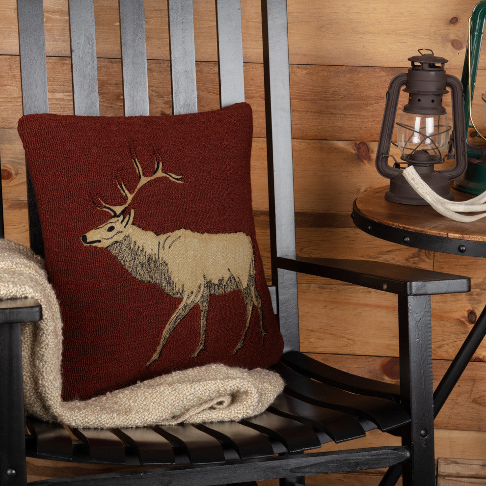 Beckham Elk Hooked Pillow, 18x18