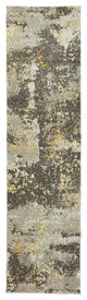 12' Runner Grey and Gold Abstract Power Loom Runner Rug