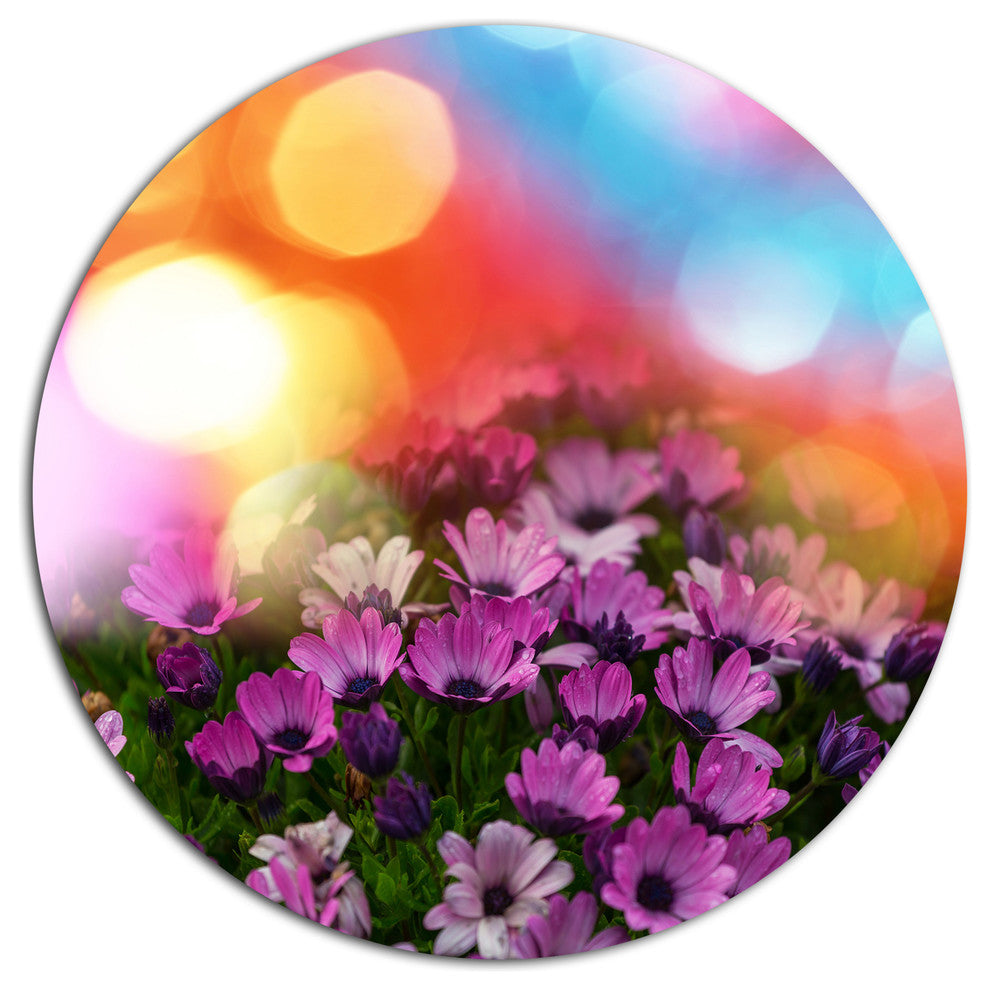 Purple Flowers On Colorful Background, Flower Round Wall Art, 11"