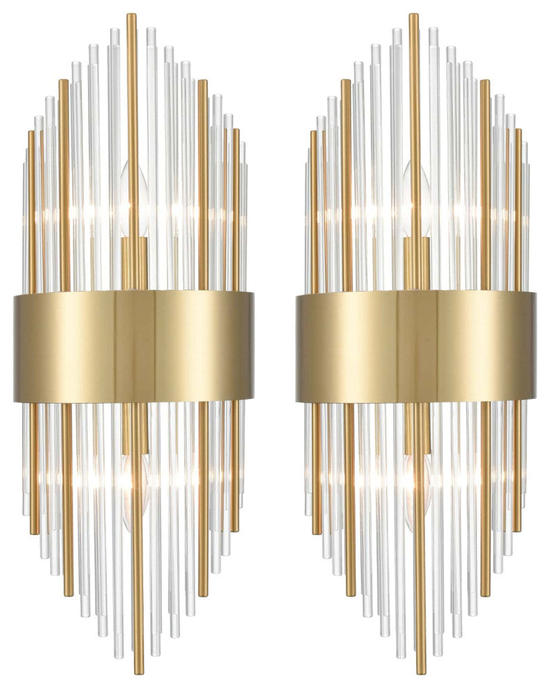 Glass Wall Sconces, Set of 2, Brass