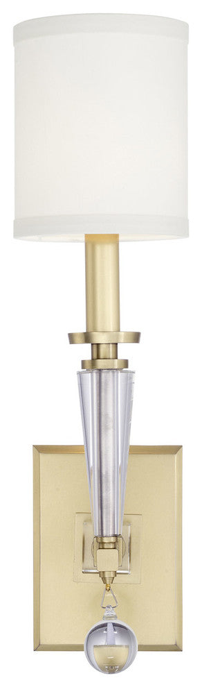 Paxton 1-Light Wall Mount, Antique Gold With White Silk Shade