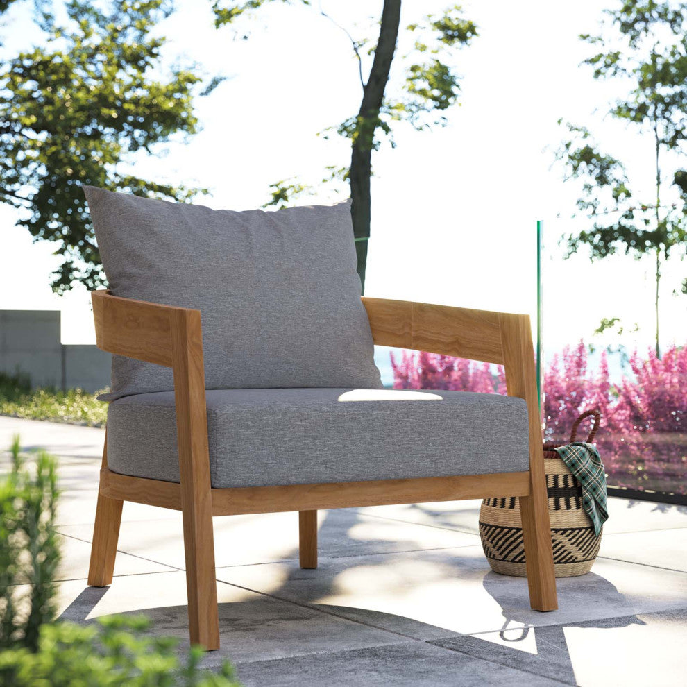 Brisbane Teak Wood Outdoor Patio Armchair, Natural Gray