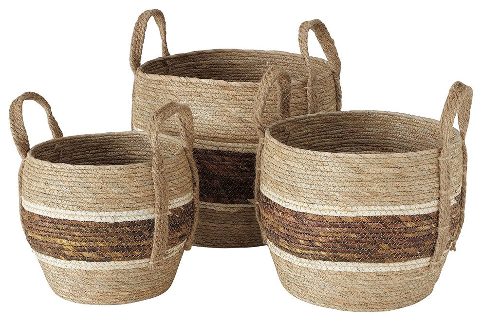 3 Piece Stripes Wicker Basket Set