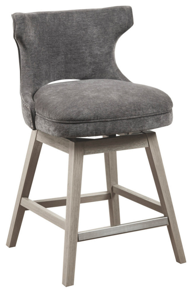 Madison Park Emmett Bar Stools Swivel Height Upholstered Counter Stool, Charcoal