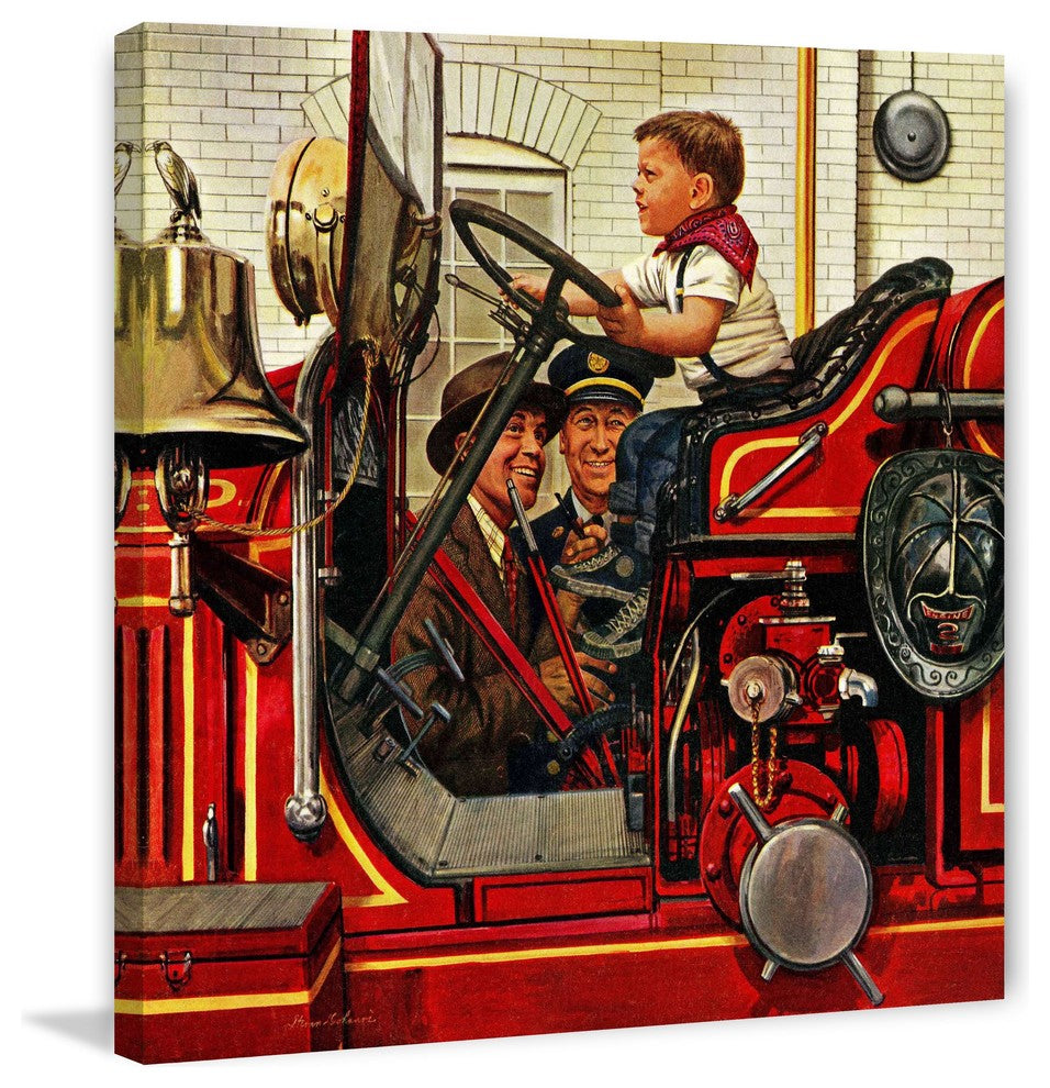 "Boy on Fire Truck" Painting Print on Canvas by Stevan Dohanos