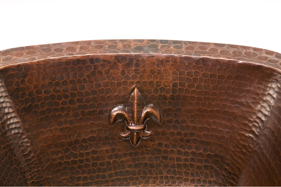BS15FDB2 15'''' Square Decorated Hammered Copper Bar Sink