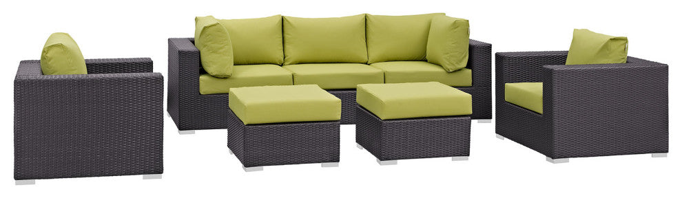 Modway Convene 7 Piece Outdoor Patio Sectional Set, Espresso Peridot