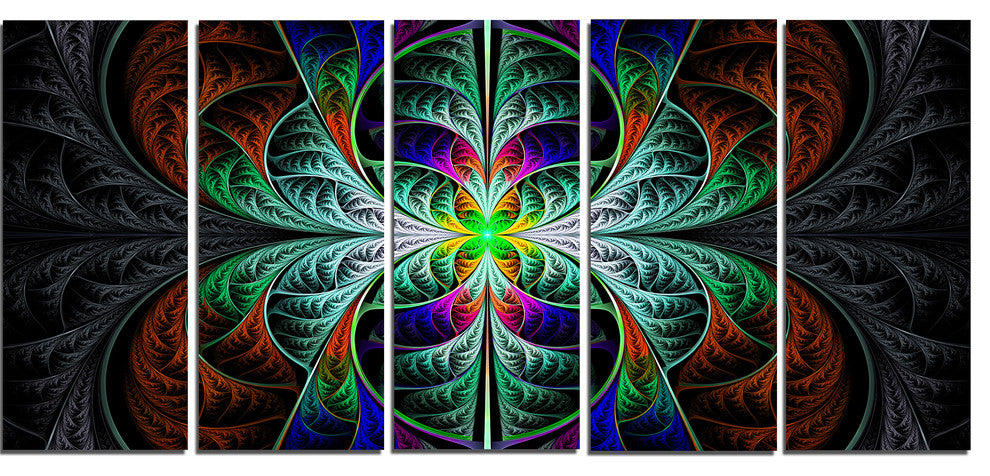 Fabulous Blue Fractal Texture, Abstract Canvas Art Print, 60"x28", 5 Panels
