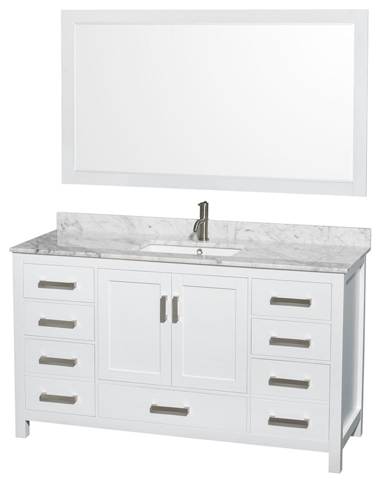 Wyndham WCS141460SWHCMUNSM58 60 Inch Bathroom Vanity with Carrera Marble