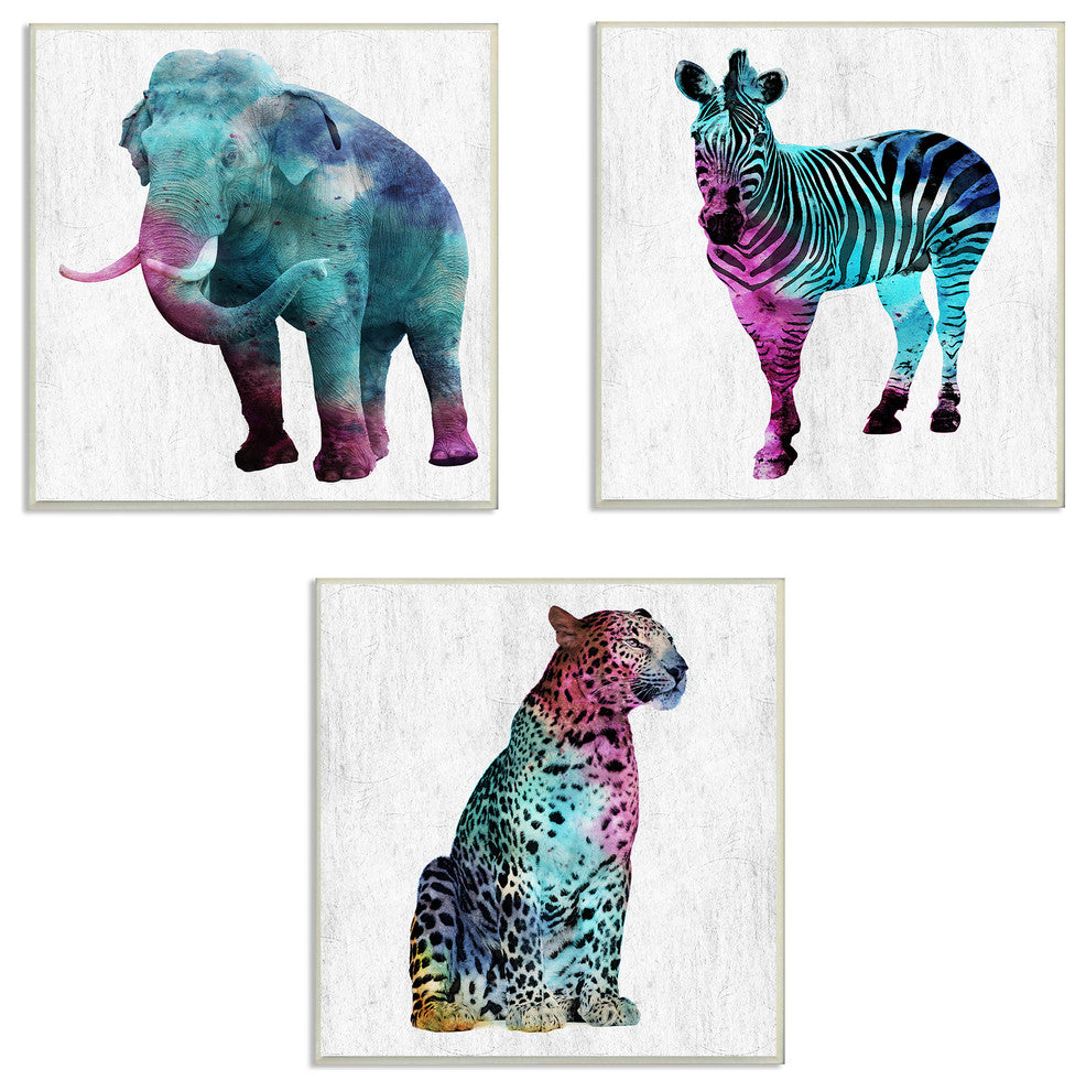 "Watercolors Elephant, Zebra And Tiger 3-Piece" Wall Plaque Art Set