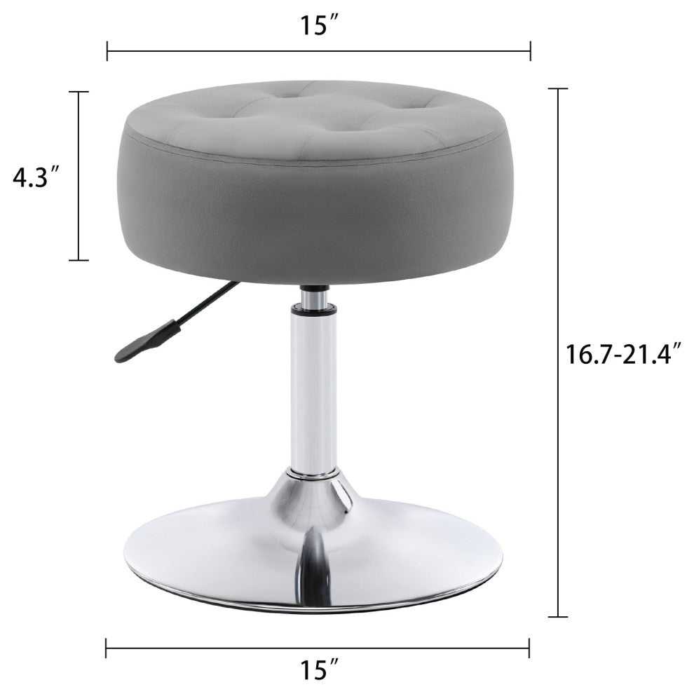 Round Swivel Velvet Vanity Stool, Grey, Standard
