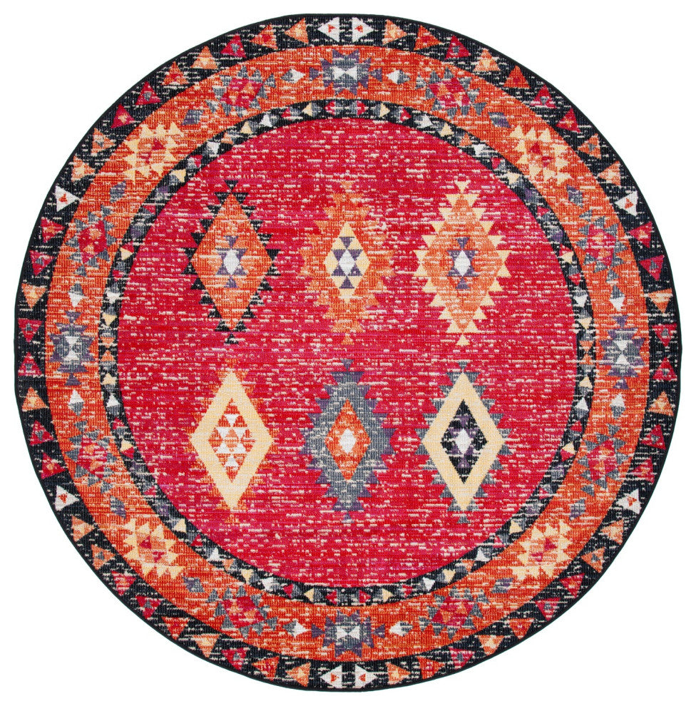 Safavieh Montage Mtg201Q Southwestern Rug, Red and Black, 6'7"x6'7" Round