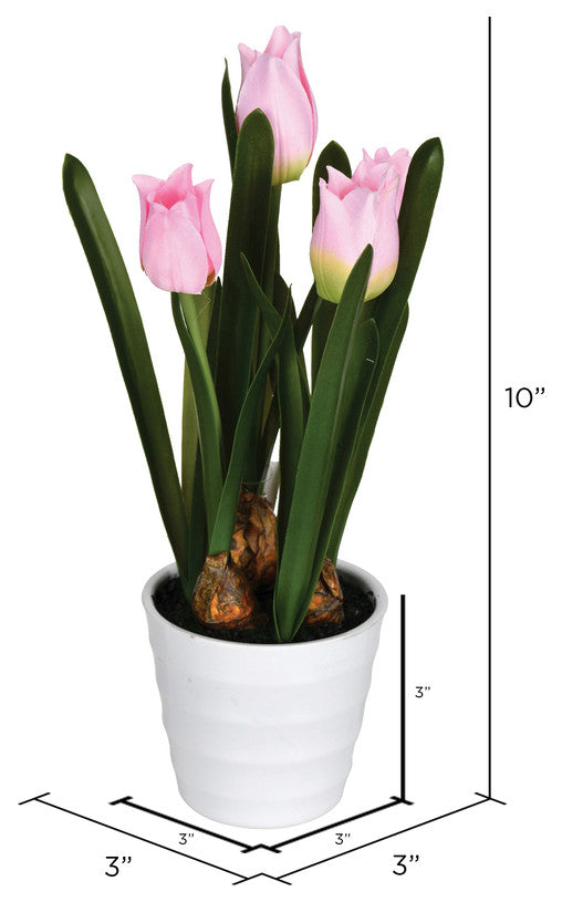 Vickerman FO194502 10" Artificial Pink Potted Tulip, Pack of 2