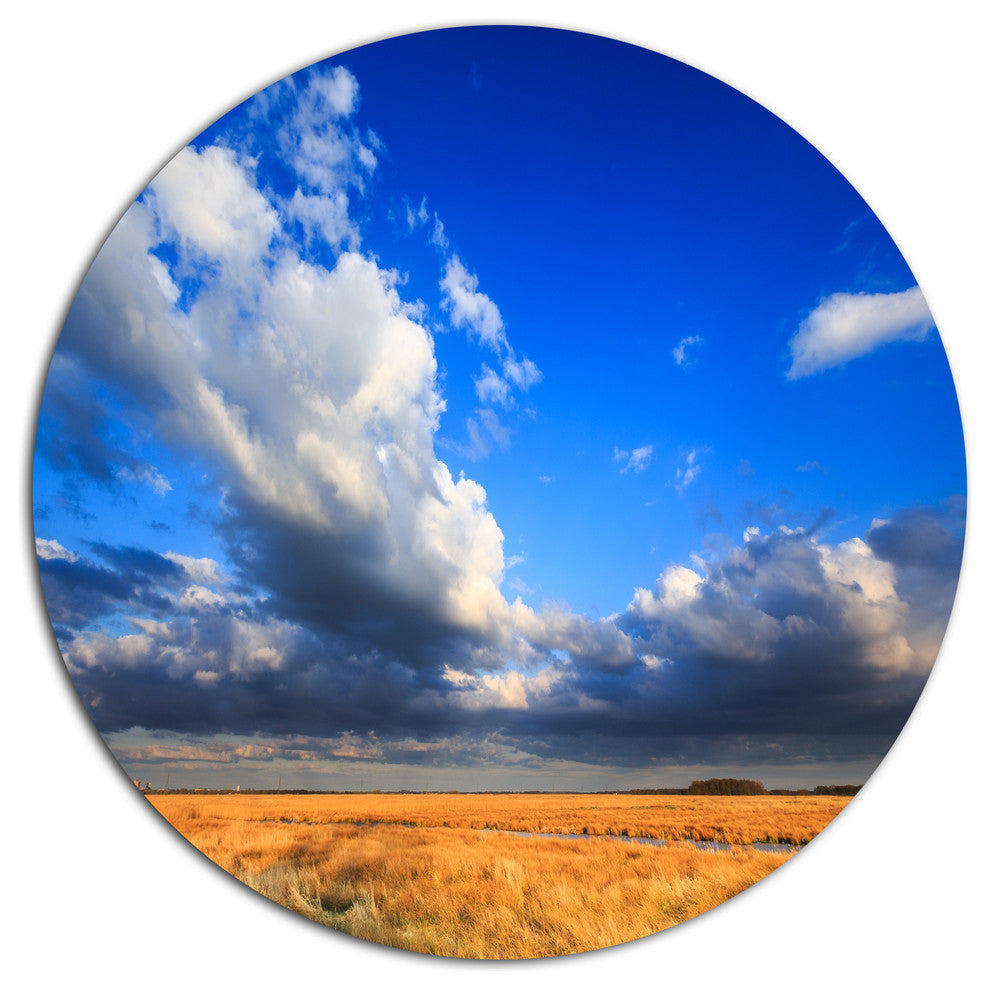 Clouded Blue Sky Over Prairie, Landscape Round Wall Art, 11"