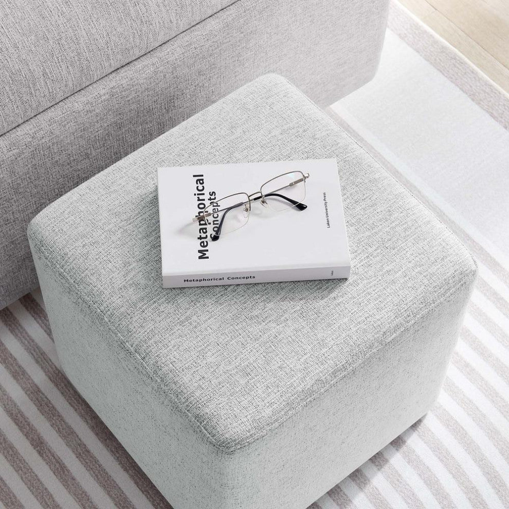 Callum 17 Square Woven Heathered Fabric Upholstered Ottoman