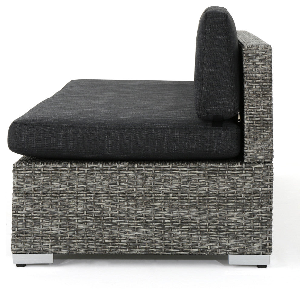 GDF Studio Pueblo Outdoor 7 Seat Wicker V Shaped Sectional Sofa, Cushions