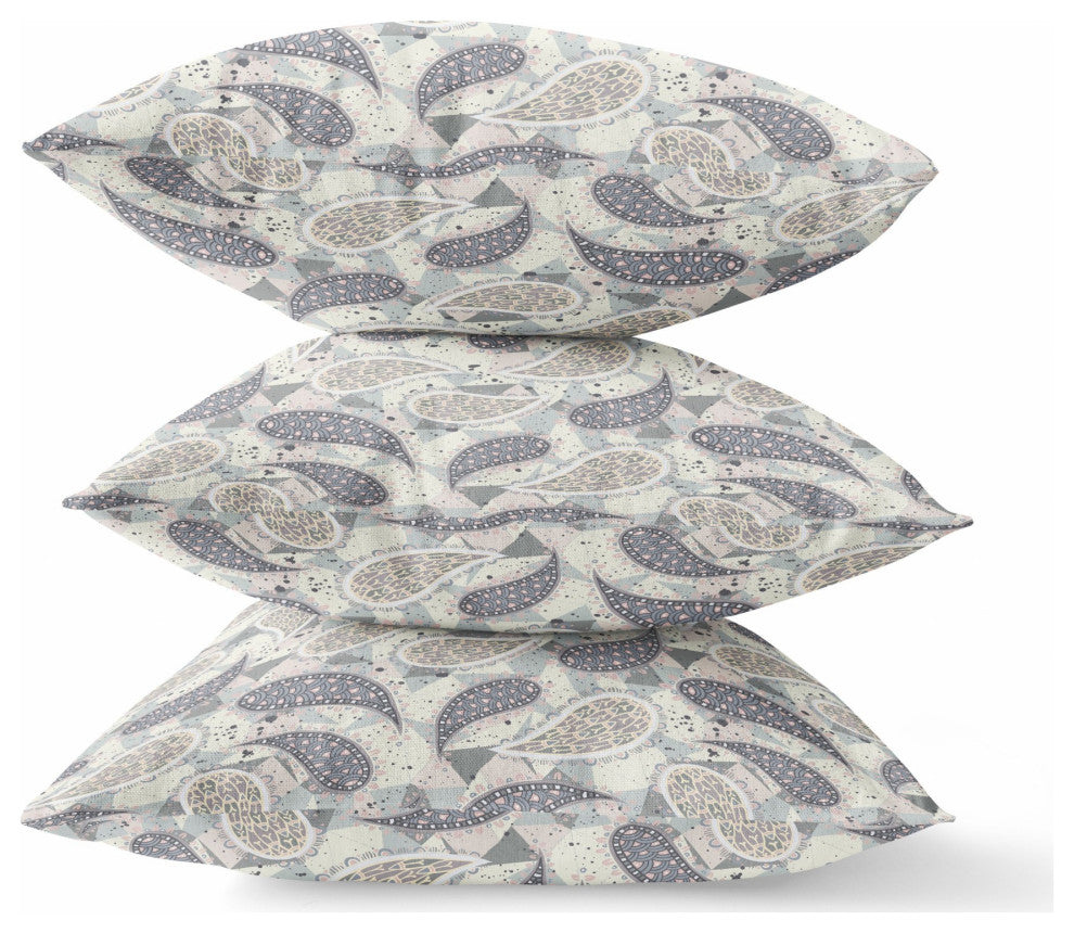 18" Gray Turquoise Boho Paisley Indoor Outdoor Throw Pillow