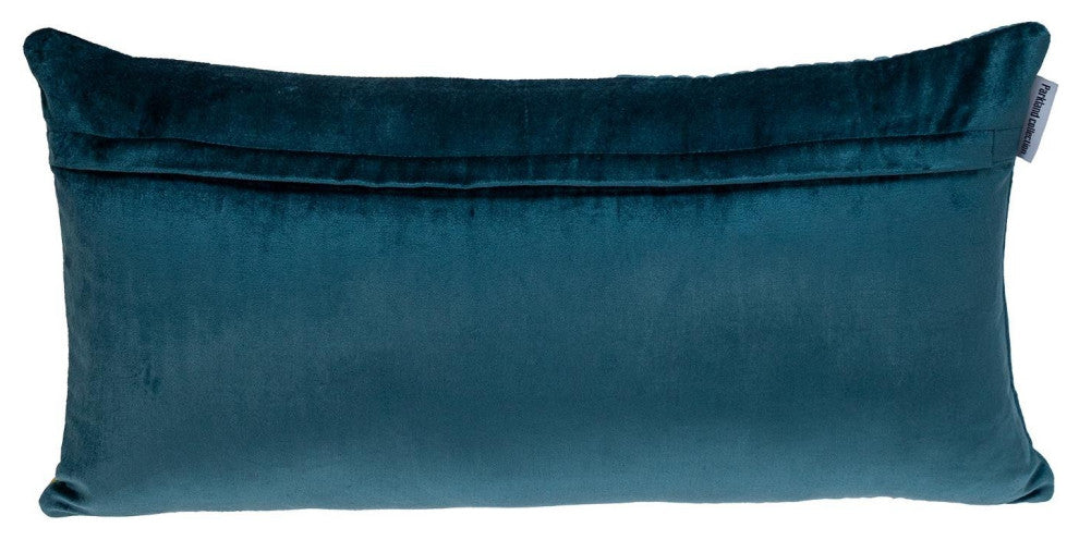 Sea Green and Yellow Quilted Colorblock Velvet Lumbar Throw Pillow
