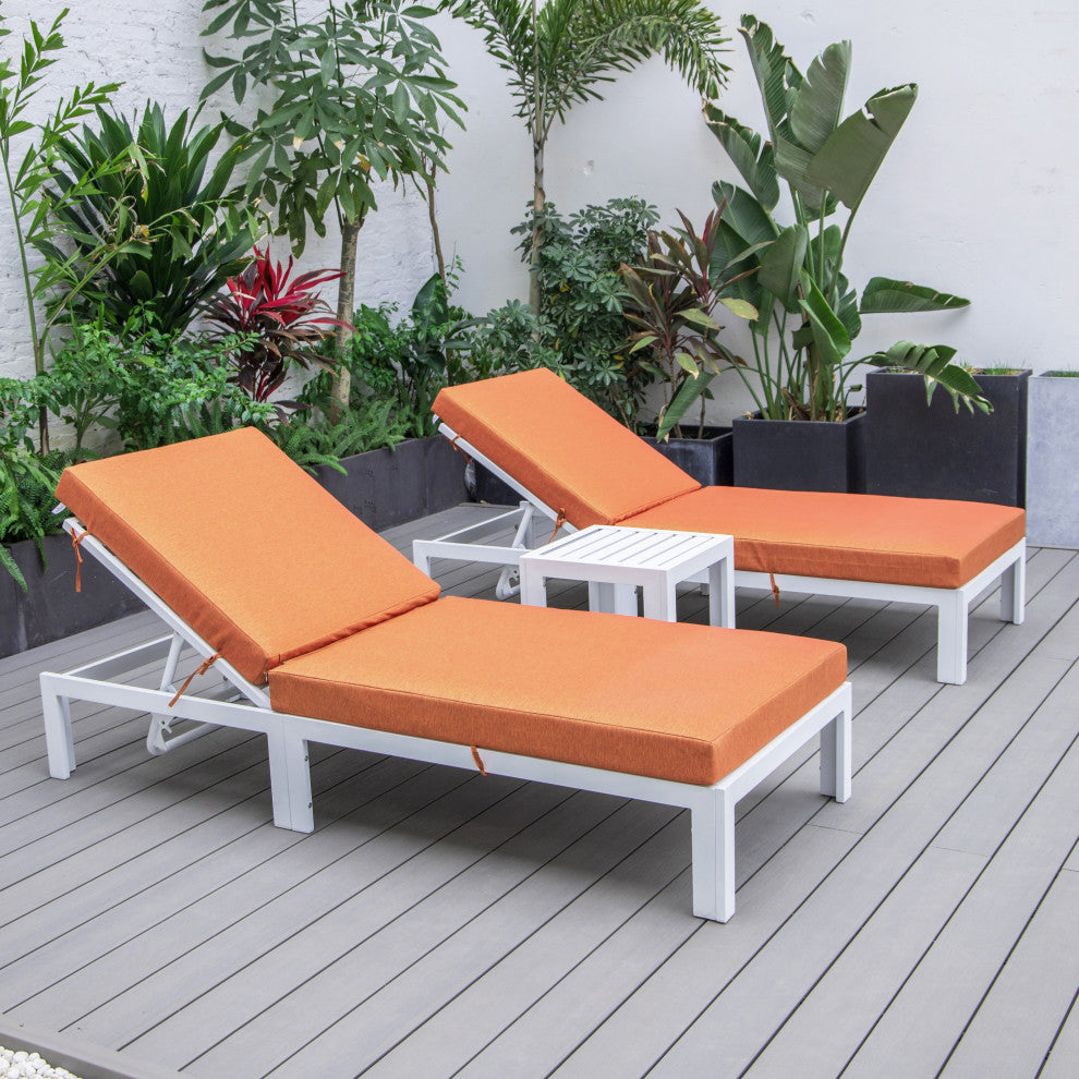LeisureMod Chelsea Chaise Lounge Chair With Side Table, Orange