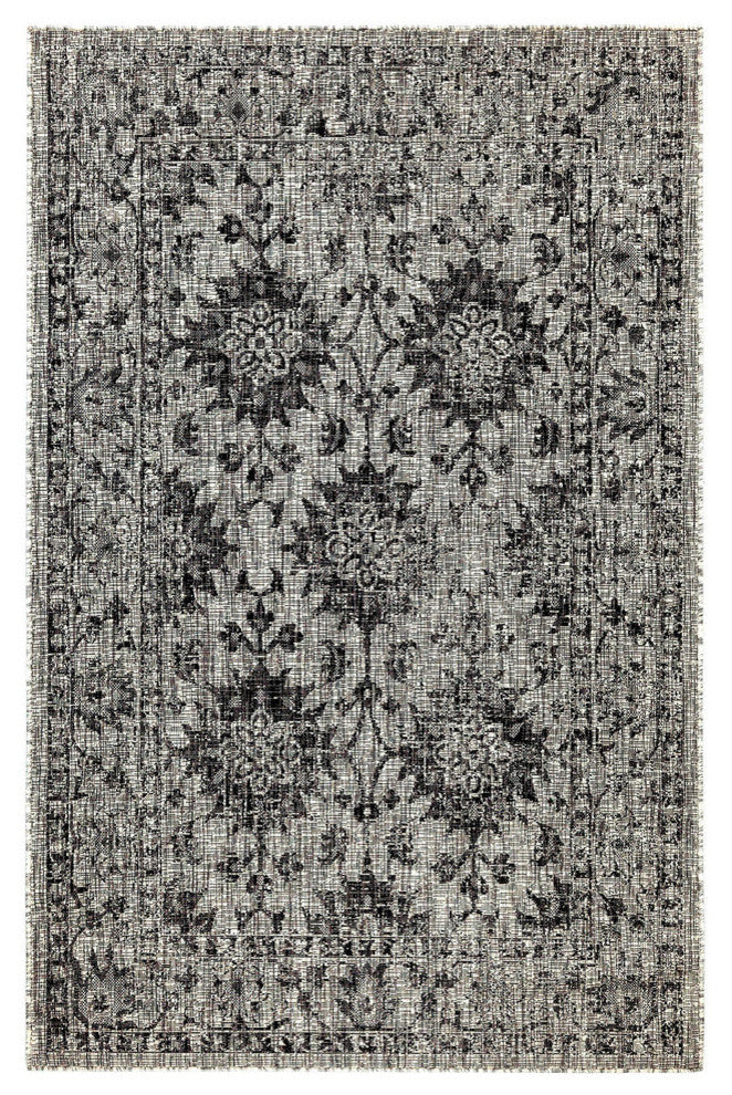 Carmel Vintage Floral Indoor/Outdoor Rug, Black, 4'10"x7'6"