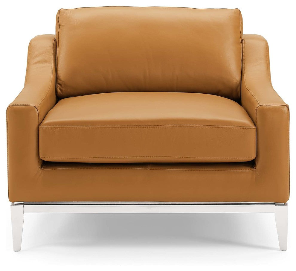 Harness Stainless Steel Base Leather Armchair Tan