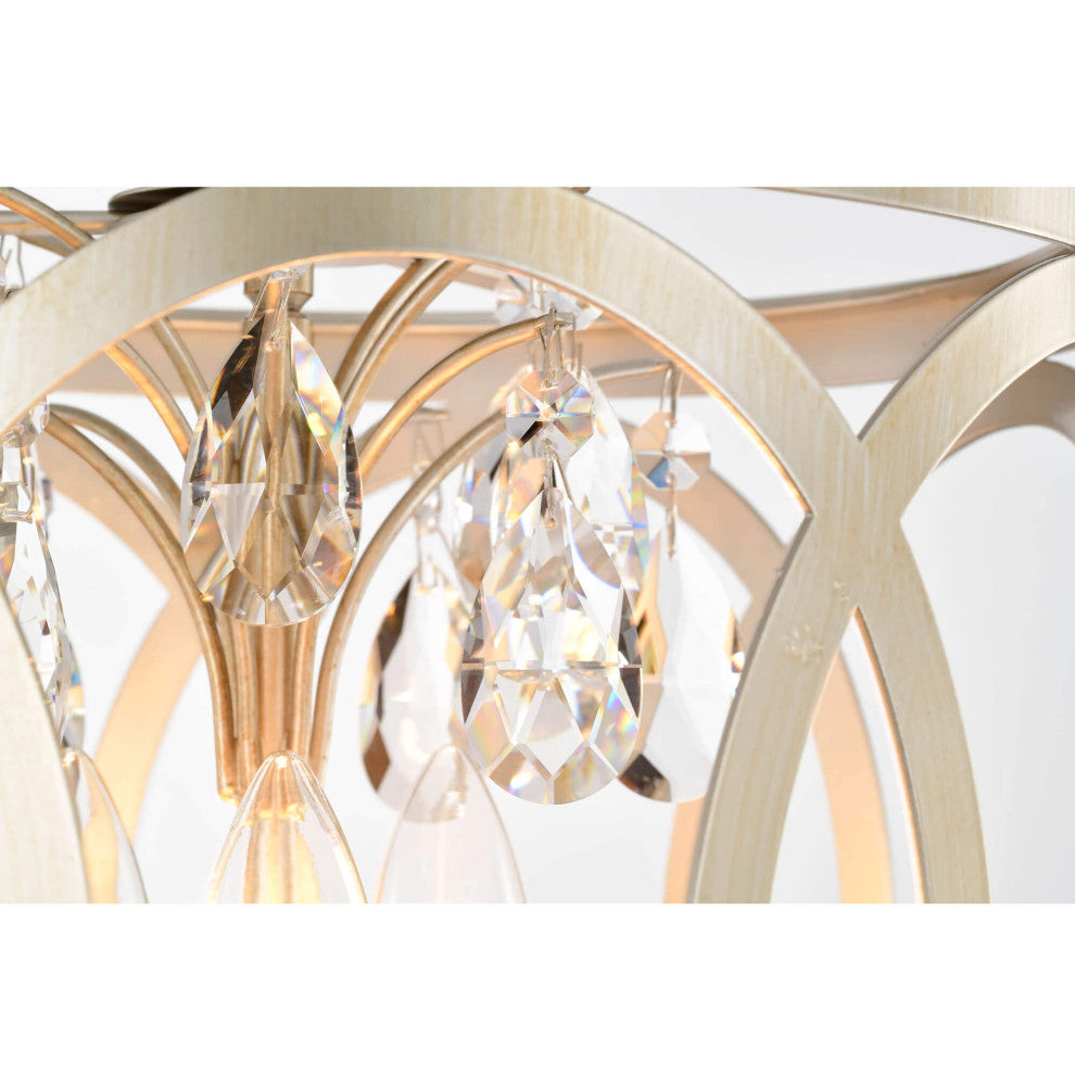 Silvia 3-light Light Brushed Champagne Silver Metal Cage Drum Chandelier