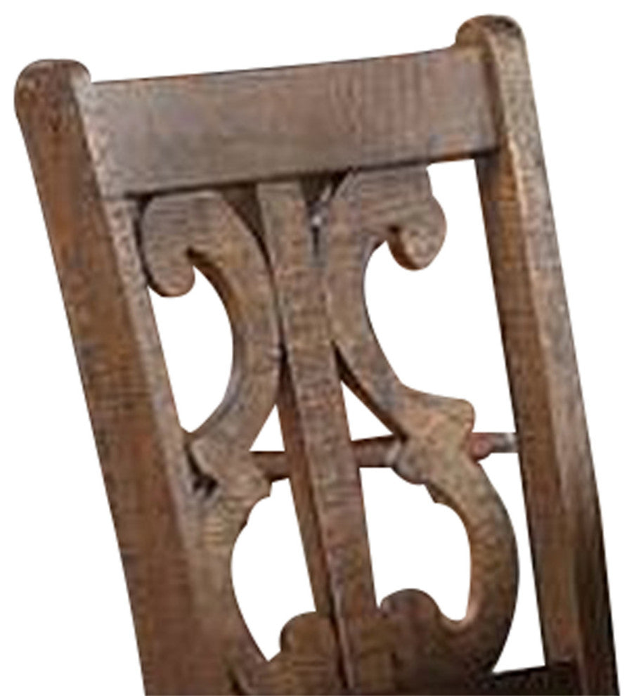 Side Chair with Fabric Seat and Cut Out Backrest, Set of 2, Brown