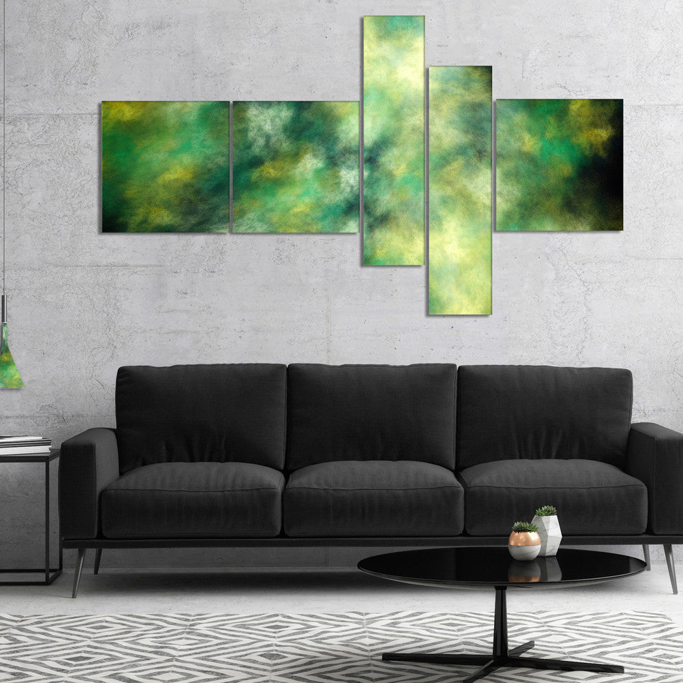 Perfect Green Starry Sky, Abstract Canvas Wall Art, 60"x32", 5 panels