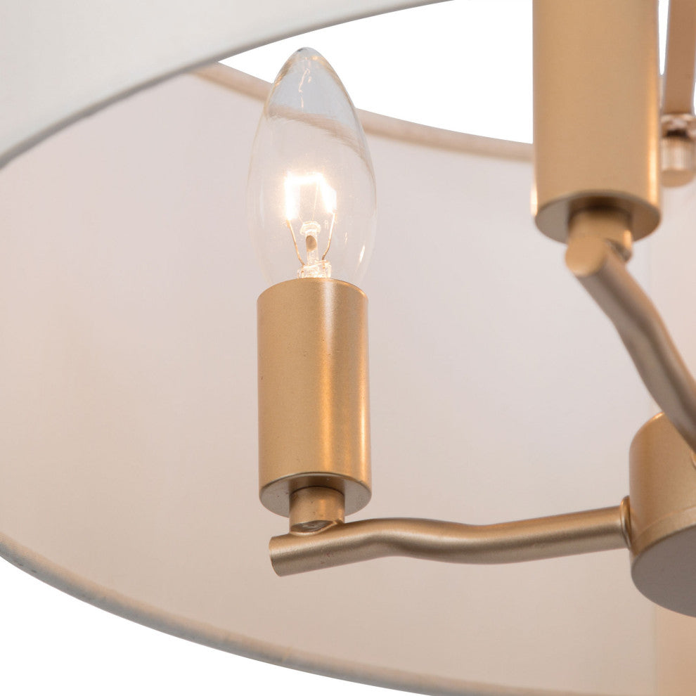 Modern Gold Frame Chandelier, Cream Drum Chandelier 4 Light