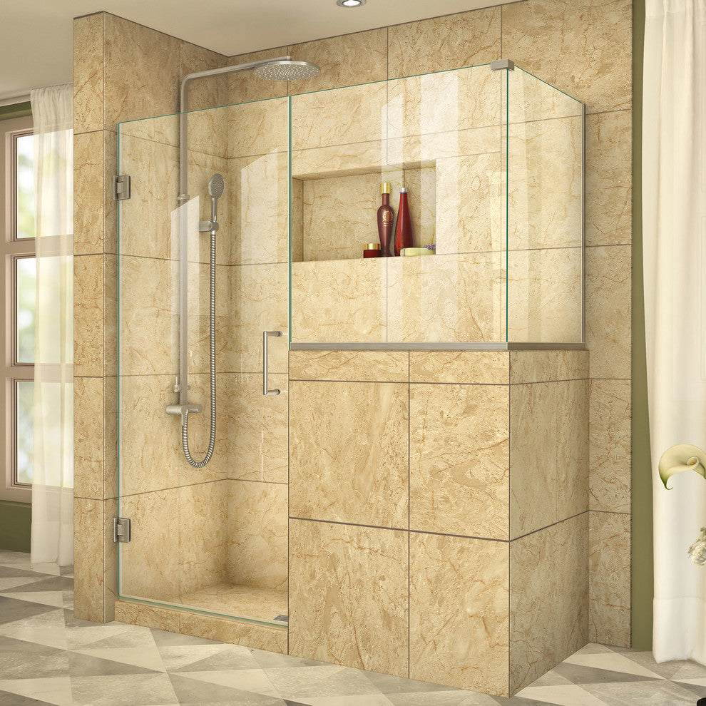 Unidoor Plus 57"x30.38"x72" Shower Enclosure, Brushed Nickel