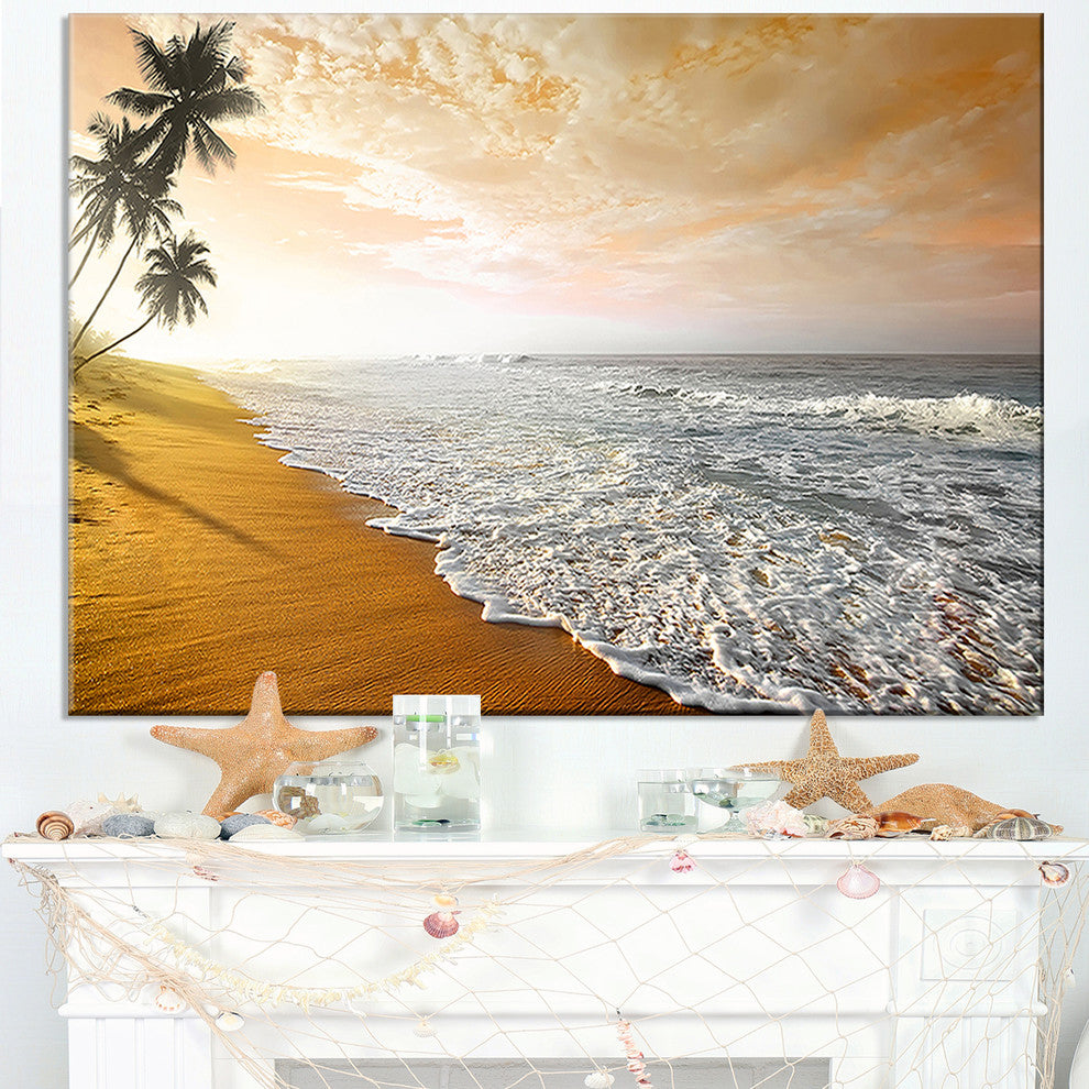 "Wavy Clouds Over Seashore" Seascape Art Canvas, 40"x20"