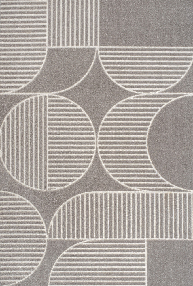 High-Low Arch Scandi Striped Gray/Cream 4 ft x 6 ft Indoor/Outdoor Area Rug