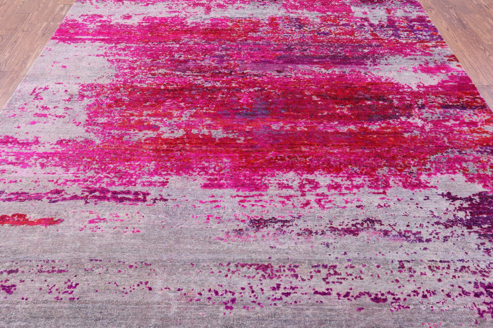 7' 11" X 10' 0" Abstract Wool and Silk Handmade Rug Q9042