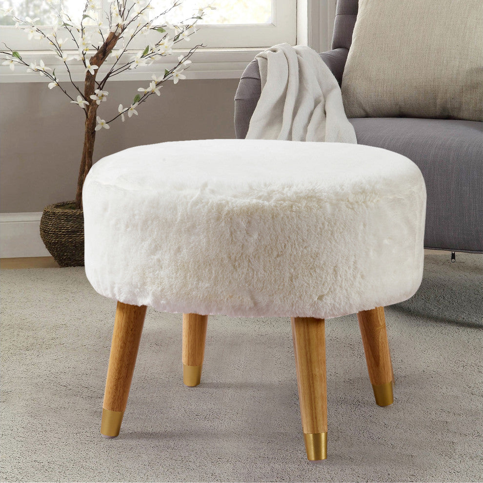 Solid Heavy Faux Fur Oval Ottoman, Bright White