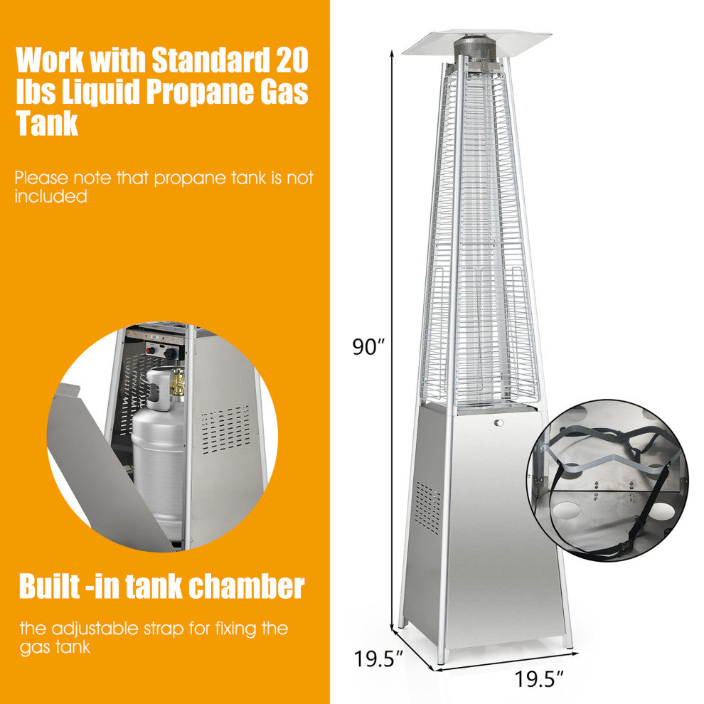 90" Tall Pyramid Patio Heater Quartz Glass Tube Flame Heating 42000 BTU