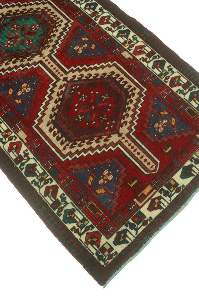 Fine Vintage Distressed Tahira Red/Ivory Runner, 3'4x7'5