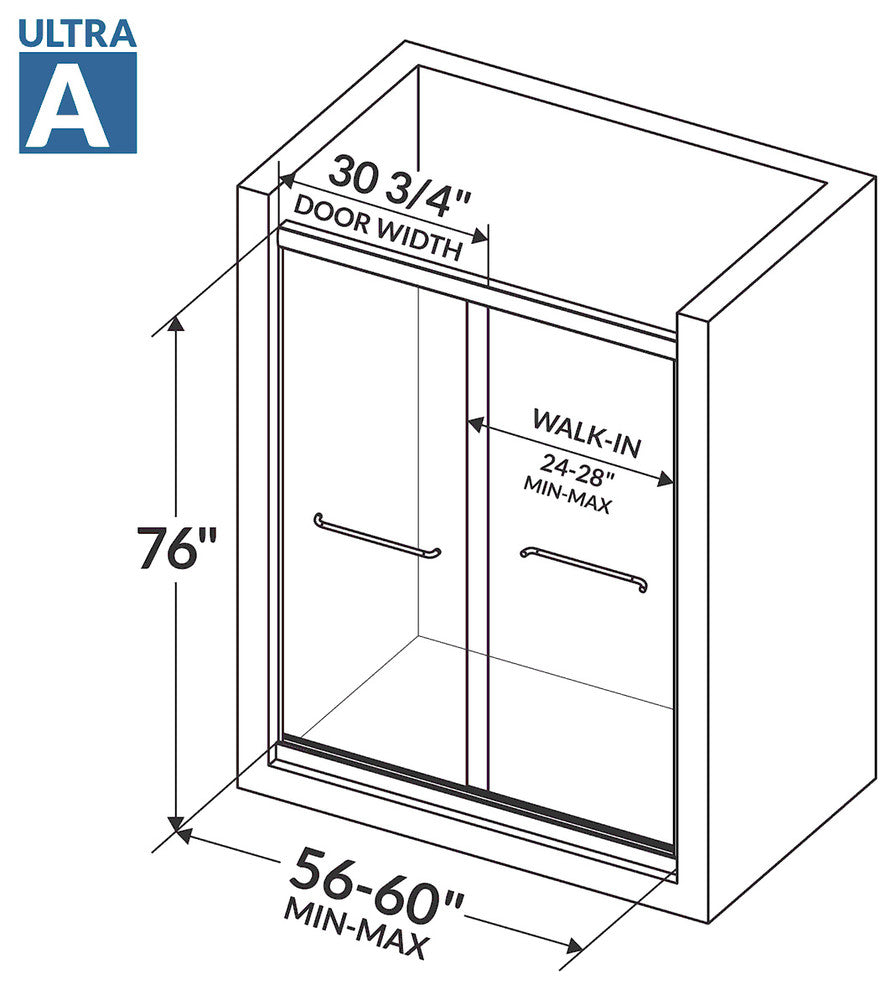 Modern Bypass Shower Doors Ultra-A by LessCare, Brushed Nickel, 56-60"x76"