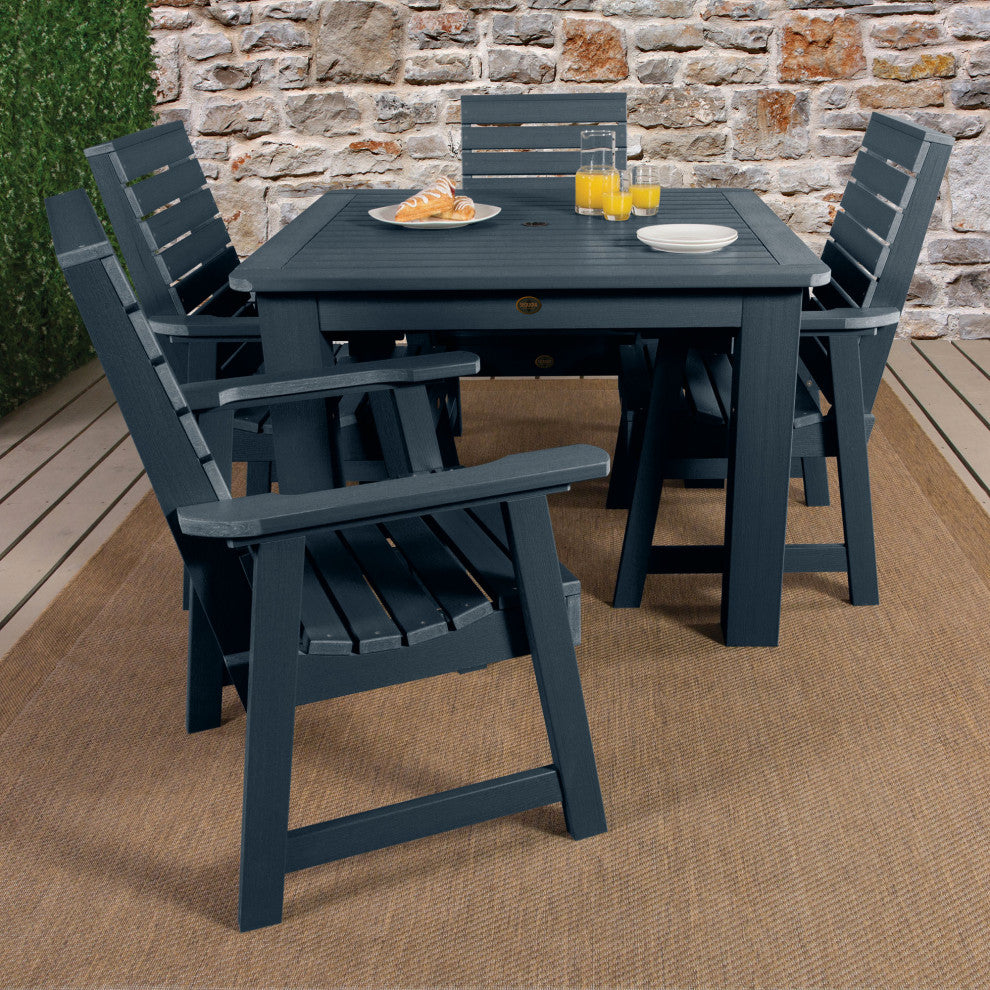 Glennville 5-Piece Square Dining Set, Weathered Acorn, Federal Blue