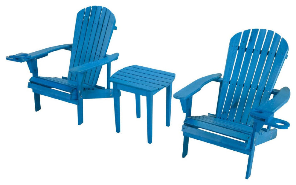 Earth Collection Adirondack Chair With phone and cup holder, Sky Blue, 3-Piece B