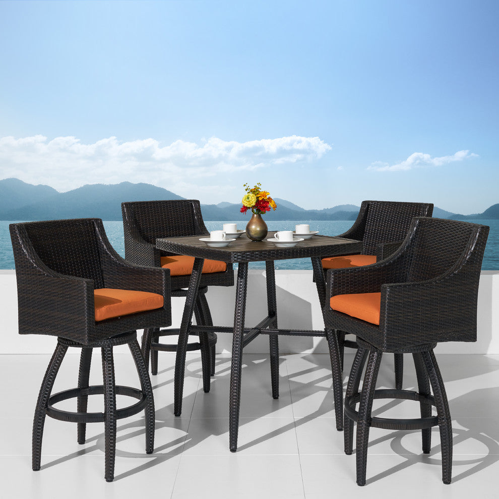 Deco 5 Piece Aluminum Outdoor Patio Bar Stool Set, Tikka Orange
