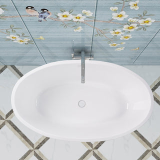 Vanity Art 55"x32" Acrylic Freestanding Soaking Bathtub, Pure White