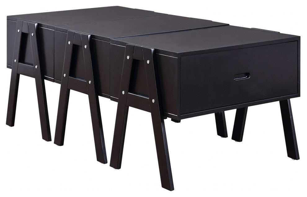 HomeRoots Sleek Black Rectangular Convertible Coffee Table