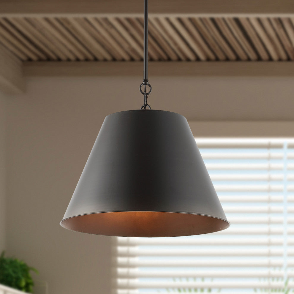 Harper Industrial Farmhouse Iron LED Pendant, Oil Rubbed Bronze, 17.88"