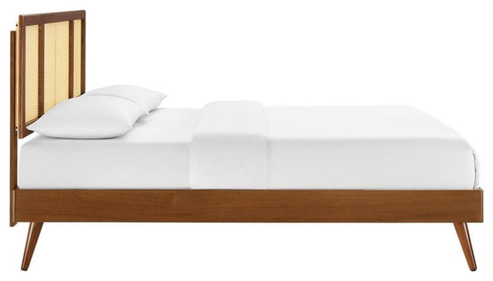 Kelsea Cane and Wood King Platform Bed With Splayed Legs Walnut